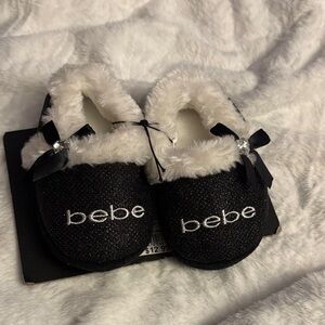 Bebe Sparkly Black and White Kids Slippers